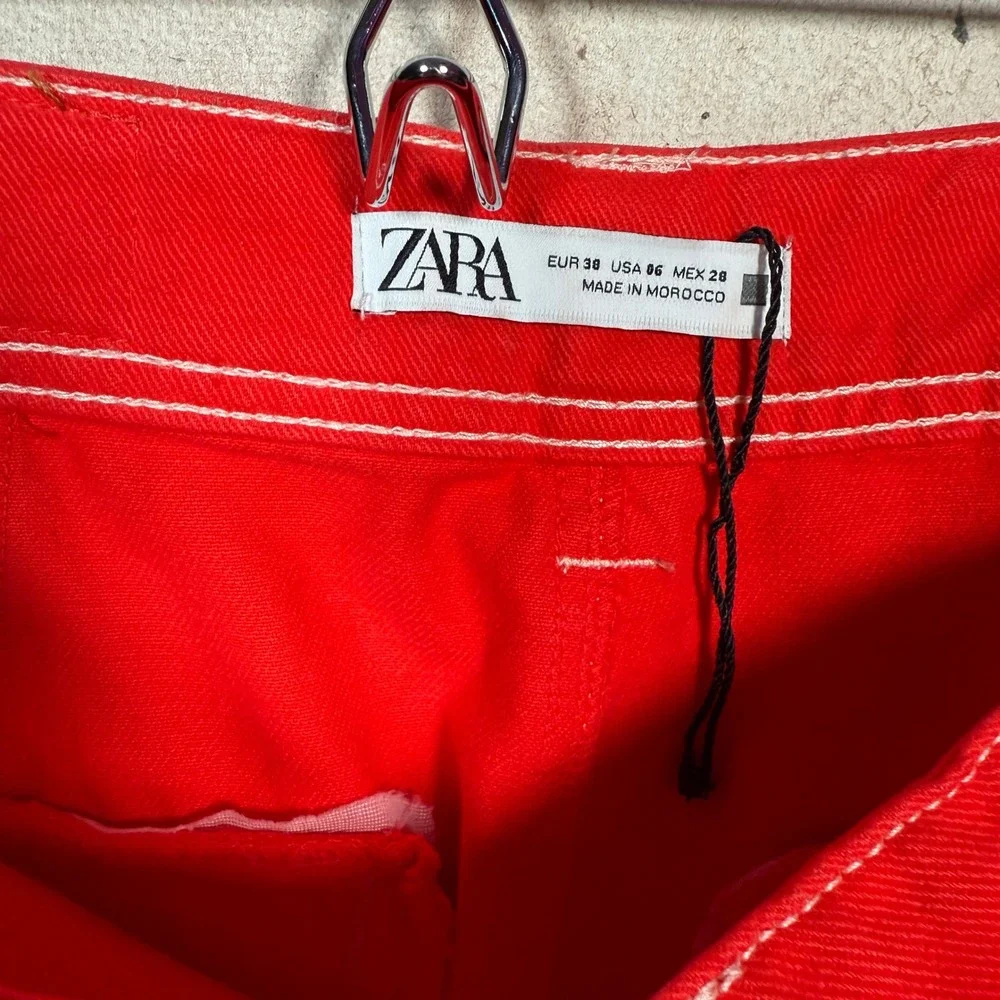 Zara Red Cropped Wide Leg Pants High Waisted Statement Trousers‎ Women's Size S - Picture 9 of 16